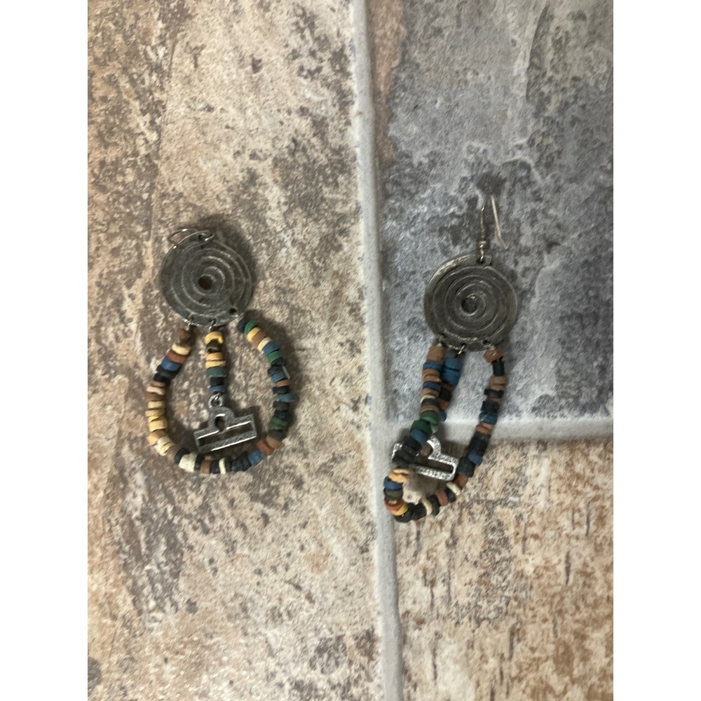 Dangle‎ Earrings Zodiac Libra Charm Beaded Tribal Boho Silver Tone